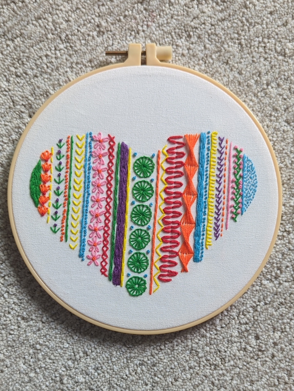 Artisan Embroidery Hoop Art Colorful Stitch Pattern Wall Decor